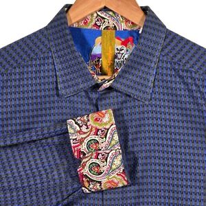 Robert Graham The Last Laugh Button Up Shirt Mens XXL Blue Geometric Paisley